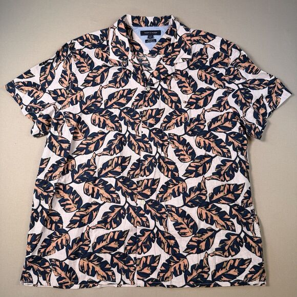 Tommy Hilfiger Hawaiian Palms Shirt Linen Cotton Blend Men's Size Large - Picture 1 of 6